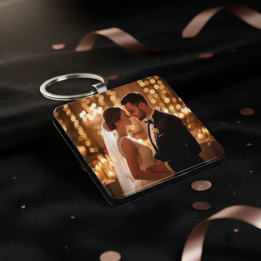 2x2 keychain keepsake wedding photo from DMC Photo Booth